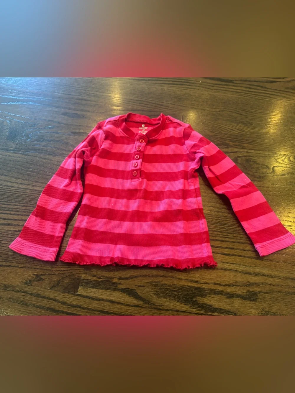 Old Navy Pink and Red Striped Long-Sleeve Henley